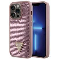 Guess "Rhinestones Triangle Metal Logo Case iPhone 14 Pro" Pink