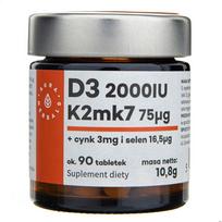 selenas maisto papildas - Aura Herbals Vitaminas D3 2000 TV + K2 + cinkas + selenas - 90 tablečių - 1 nuotrauka