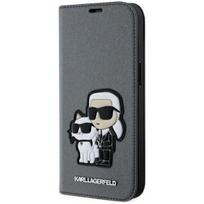 iphone 13 telefono deklas karl lagerfeld - Karl Lagerfeld "Saffiano Karl & Choupette Book Case iPhone 14" Silver - 1 nuotrauka