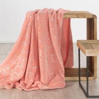 Eurofirany DESIGN 91 VANESA Pledas su sidabriniu geometriniu raštu, 70X160 cm, spalva: koralinė / sidabrinė