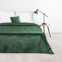 Eurofirany DESIGN 91 LUIZ / 4 Aksominė lovatiesė, dygsniuota karšto spaudimo būdu su palmių lapų raštu, 170X210 cm, spalva: tamsi žalia Lovatiesė