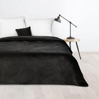 Eurofirany DESIGN 91 LUIZ / 4 Aksominė lovatiesė, dygsniuota karšto spaudimo būdu su palmių lapų raštu, 170X210 cm, spalva: juoda Lovatiesė