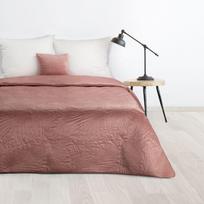 Eurofirany DESIGN 91 LUIZ / 4 Aksominė lovatiesė, dygsniuota karšto spaudimo būdu su palmių lapų raštu, 170X210 cm, spalva: rožinė Lovatiesė