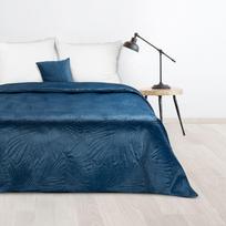 budokai 4 - Eurofirany DESIGN 91 LUIZ / 4 Aksominė lovatiesė, dygsniuota karšto spaudimo būdu su palmių lapų raštu, 170X210 cm, spalva: mėlyna Lovatiesė - 1 nuotrauka
