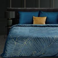 antklode 150x200 - Eurofirany LIMITED COLLECTION MUSA2 Minkštas ir švelnus pledas, dekoruotas auksiniu bananų lapų raštu, 150X200 cm, spalva: tamsiai mėlyna / auksinė - 1 nuotrauka