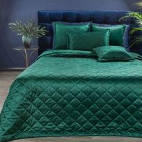 Eurofirany Minkšto blizgaus aksomo lovatiesė KRISTIN/1, dygsniuota karšto spaudimo (hot press) technika geometriniu raštu, 220X240, spalva: tamsi žalia