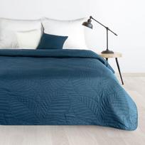 Eurofirany DESIGN 91 BONI / 6 Lovatiesė, dygsniuota karšto spaudimo būdu su lapų raštu, 170X210 cm, spalva: mėlyna Lovatiesė