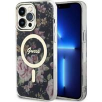 telefono deklas iphone 14 pro max - Guess "Flower MagSafe iPhone 14 Pro Max" Black - 1 nuotrauka