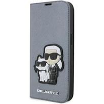 telefono deklas karl lagerfeld - Karl Lagerfeld "Saffiano Karl & Choupette Book Case iPhone 14 Pro" Silver - 1 nuotrauka