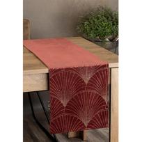 Eurofirany BLINK / 14 Aksominis stalo takelis su su dideliu art deco stiliaus vėduoklės raštu, 35X180 cm, spalva: plytų