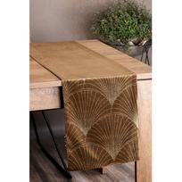 Eurofirany BLINK / 14 Aksominis stalo takelis su su dideliu art deco stiliaus vėduoklės raštu, 35X140 cm, spalva: ruda