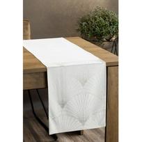 Eurofirany BLINK / 14 Aksominis stalo takelis su su dideliu art deco stiliaus vėduoklės raštu, 35X180 cm, spalva: balta