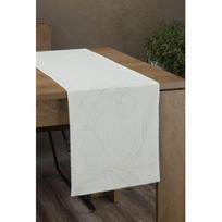 Eurofirany BLINK / 12 Aksominis stalo takelis su dideliu lotoso žiedo raštu, 35X220 cm, spalva: balta