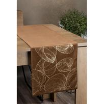 staltiese ruda - Eurofirany BLINK / 16 Aksominis stalo takelis su didelių lapų raštu, 35X140 cm, spalva: ruda - 1 nuotrauka