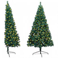 Dirbtinė pusinė Kalėdų eglutė su LED/stovu, žalia, 180cm, PVC