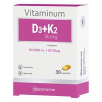 Vitaminas D3 + K2 strong, Starpharma, 30 kapsulių