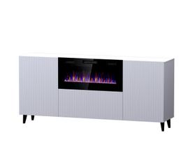 balta komoda - PAFOS komoda su elektriniu židiniu 180x42x82 cm balta matinė - 2 nuotrauka
