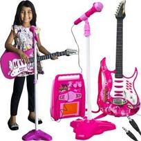 mikrofono stiprintuvas - Kruzzel Gitara + mikrofonas + stiprintuvas rose 22407 - 1 nuotrauka