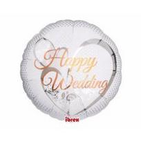 Helio balionas Ibrex Round Happy Wedding Lace Baltas, baltas, 35 cm