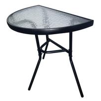 stiklinis kavos staliukas - Semi-circular black glass coffee table for balcony, terrace, patio - 2 nuotrauka