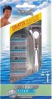 skustuvas wilkinson sword - Wilkinson Sword Quattro Titanium Sensitive: skustuvas, 1 vnt + skutimosi galvutės, 4 vnt. - 4 nuotrauka