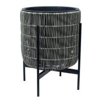 Gėlių vazonas Home4you Wicker 38108, plastikinis/metalas, Ø 38 cm, pilkas