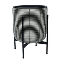 vazonas gelei su stovu - Gėlių vazonas Home4you Wicker 38102, plastikinis/metalas, Ø 38 cm, pilkas - 1 nuotrauka