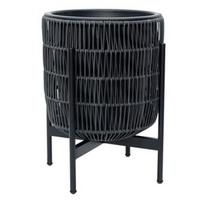Gėlių vazonas Home4you Wicker 38109, plastikinis/metalas, Ø 38 cm, juodas