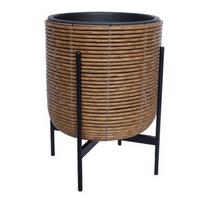 Gėlių vazonas Home4you Wicker 38104, plastikinis/metalas, Ø 38 cm, rudas