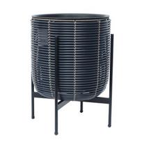 Gėlių vazonas Home4you Wicker 38103, plastikinis/metalas, Ø 38 cm, juodas