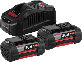 akumuliatorius bosch 6.0ah - Bosch 2 x GBA 36V 6.0AH + GAL 3680 CV (1 600 A00 L1U) - 1 nuotrauka