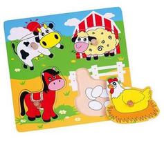 Viga Wooden Flat Puzzle Farm Animals 4pcs 59562