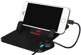Remax Car Panel Silicone Stand With Magnetic Lightning/Micro USB Cable Charger Dock Black