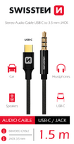 Swissten Textile Audio USB Type-C, 3.5 mm, 1.5 m, juoda