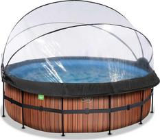 Karkasinis baseinas su smėlio filtru, stogeliu ir šilumos siurbliu Exit Wood ø427x122 cm, rudas