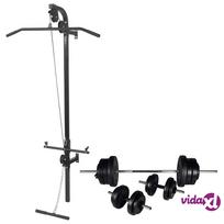 trenk lt - vidaXL Prie sienos mont. jėgos tren. su štanga ir hant. rink., 60,5 kg - 2 nuotrauka