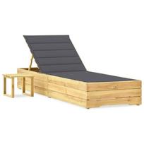 sodo gultai - Sodo saulės gultas su staliuku ir čiužinuku, rudas - 3 nuotrauka
