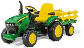 Vienvietis vaikiškas elektrinis traktorius Peg Perego John Deere Ground Force, žalias/geltonas