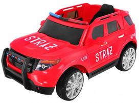 Vienvietis vaikiškas elektrinis priešgaisrinės tarnybos visureigis SUV, raudonas