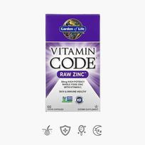 cinkas vitaminai - Garden of life Vitamin Code RAW ZINC - Natūralus Cinkas su Vitaminu C, 60 vegkapsulių - 1 nuotrauka