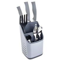 virtuvinis staliukas - Stalo įrankių dėklas Vilde, 14 cm x 14 cm x 23 cm, plastikas, balta/pilka - 2 nuotrauka