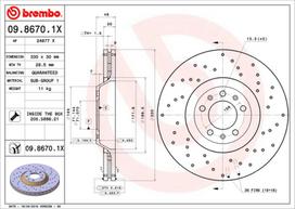 brembo xtra - Stabdžių diskas Xtra Priekis Dešinė/Kairė Tinka CITROEN C5 III, C6; PEUGEOT 407, 607 - 1 nuotrauka