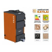 Kieto kuro katilas EKON+E, apatinio degimo, 13kW, su orapūte, valdikliu, dūmų temperatūros davikliu ir nerūdijančio pl. šilumokaičio apatine dalimi