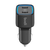 automobiline krovikle - Budi 065R, 2x USB-C, PD 60W (juodas) - 1 nuotrauka