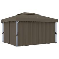 Pavėsinė su užuolaidomis, 4x3 m, ruda