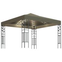 Pavėsinė su lempučių girliandomis LED, taupe, 3x3m, 180g/m²