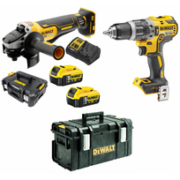 DCG406P2 DeWALT 18V kampinis šlifuoklis + DCD796N 18V suktuvas-gręžtuvas + 1-70-322 dėžė