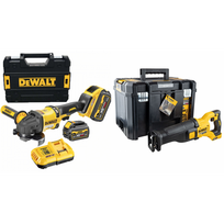DCG418T2 DeWALT FLEXVOLT 54V kampinis šlifuoklis + DCS388NT FLEXVOLT 54V tiesinis pjūklas