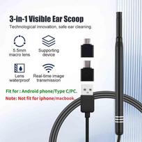 3 viename 5,5 mm ausų valymo endoskopas USB vizualinis ausų kirtiklis HD fotoaparato šaukštas otoskopas