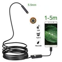 5,5 7 mm Android endoskopas 3 viename USB / mikro USB / C tipo borescope tikrinimo kamera, atspari vandeniui išmaniajam telefonui